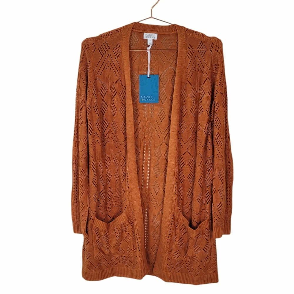 Market & Spruce Openwork Knit Cardigan - Rust